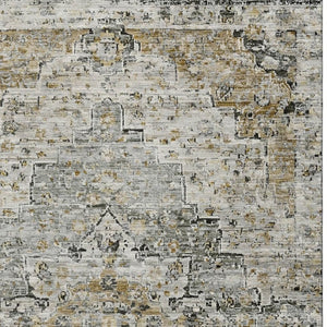 HomeRoots 9' X 12' Washable Floral Medallion Area Rug in Taupe, Beige & Ivory - UV Protection & Stain Resistant 705106