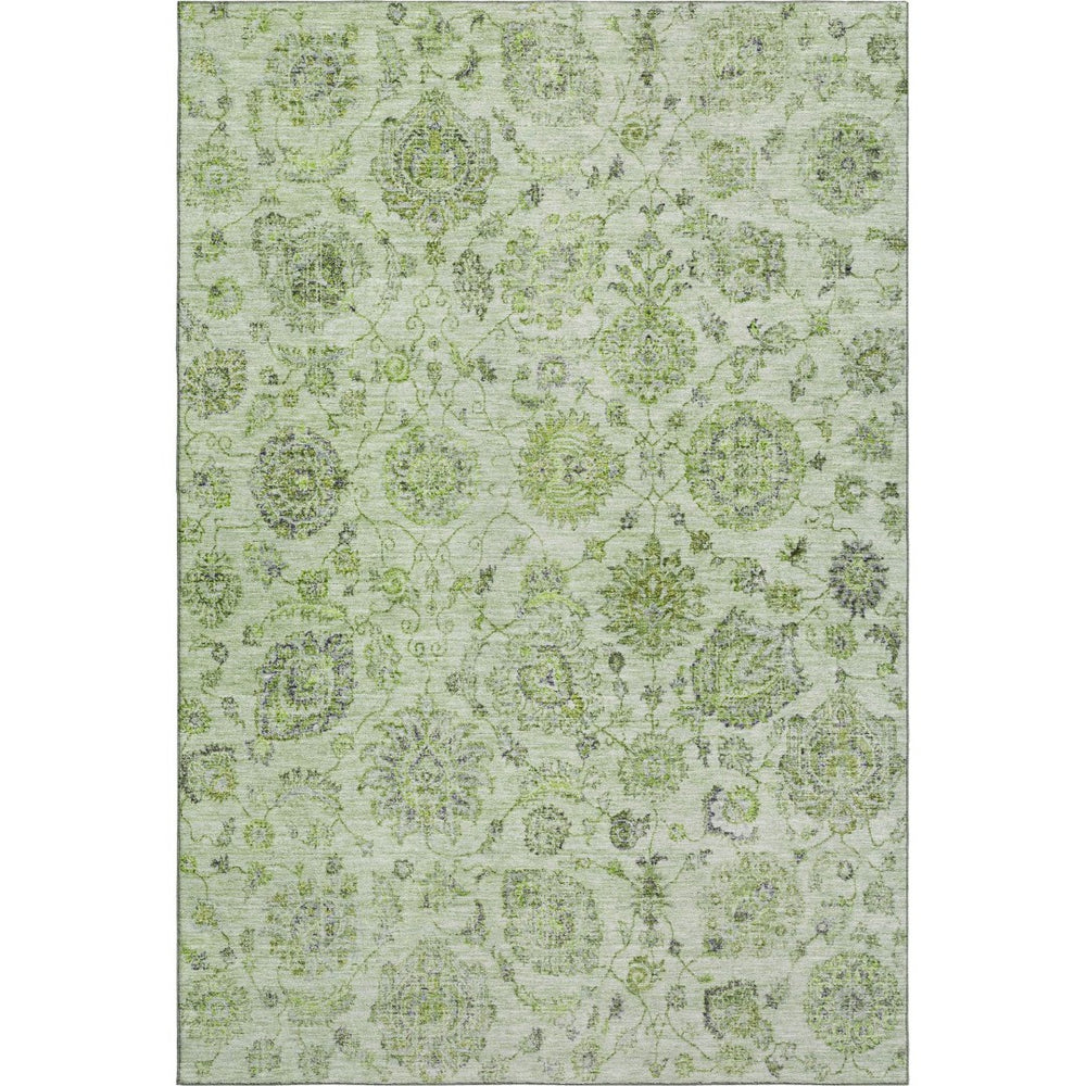 HomeRoots 5' X 8' Artichoke Green & Gray Damask Area Rug – Stylish, Stain-Resistant, UV-Protected for Homes 705109