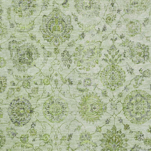 HomeRoots 5' X 8' Artichoke Green & Gray Damask Area Rug – Stylish, Stain-Resistant, UV-Protected for Homes 705109
