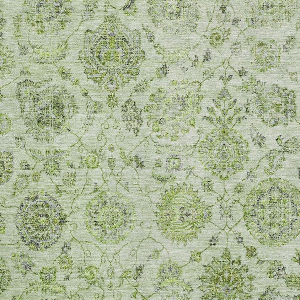 HomeRoots 5' X 8' Artichoke Green & Gray Damask Area Rug – Stylish, Stain-Resistant, UV-Protected for Homes 705109