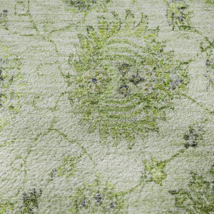HomeRoots 8' Artichoke Green and Gray Damask Washable Round Rug - Stylish, Durable, UV Protected & Easy Care 705110