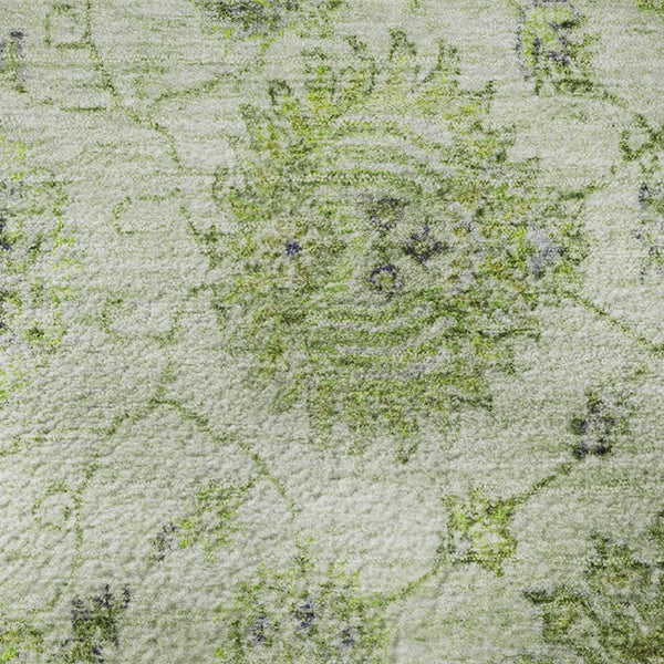 HomeRoots 8' Artichoke Green and Gray Damask Washable Round Rug - Stylish, Durable, UV Protected & Easy Care 705110