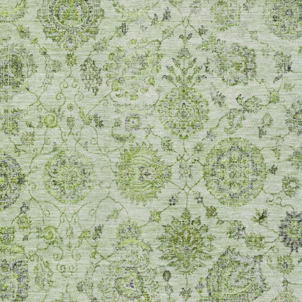 HomeRoots 8' X 10' Elegant Artichoke Green & Gray Damask Washable Area Rug with UV Protection & Durability 705111