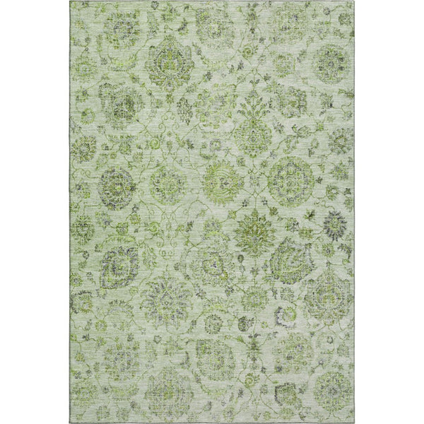 HomeRoots 9' X 12' Elegant Artichoke Green & Gray Damask Area Rug – Washable, UV Protected, Low Maintenance! 705112