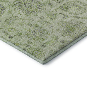 HomeRoots 9' X 12' Elegant Artichoke Green & Gray Damask Area Rug – Washable, UV Protected, Low Maintenance! 705112