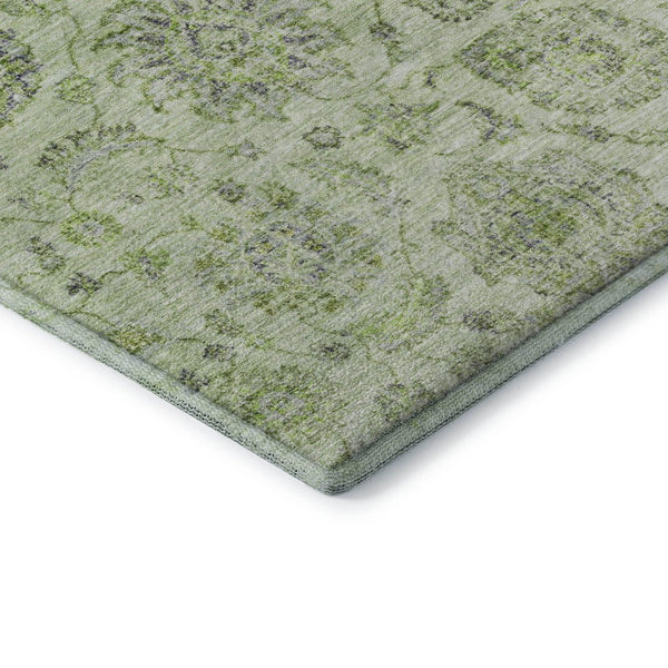 HomeRoots 9' X 12' Elegant Artichoke Green & Gray Damask Area Rug – Washable, UV Protected, Low Maintenance! 705112
