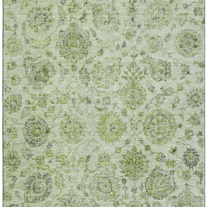 HomeRoots 9' X 12' Elegant Artichoke Green & Gray Damask Area Rug – Washable, UV Protected, Low Maintenance! 705112