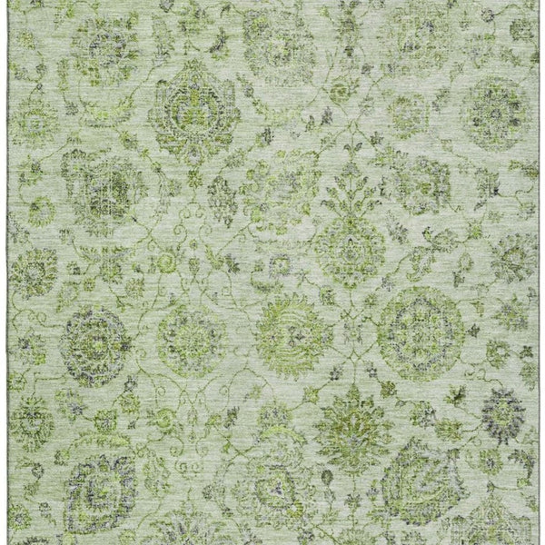 HomeRoots 9' X 12' Elegant Artichoke Green & Gray Damask Area Rug – Washable, UV Protected, Low Maintenance! 705112