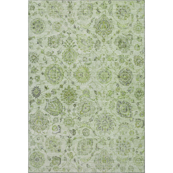 HomeRoots 9' X 12' Elegant Artichoke Green & Gray Damask Area Rug – Washable, UV Protected, Low Maintenance! 705112