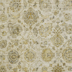 HomeRoots 5' X 8' Washable Beige & Wheat Damask Area Rug - Stain Resistant, UV Protected, Non-Slip Design 705115