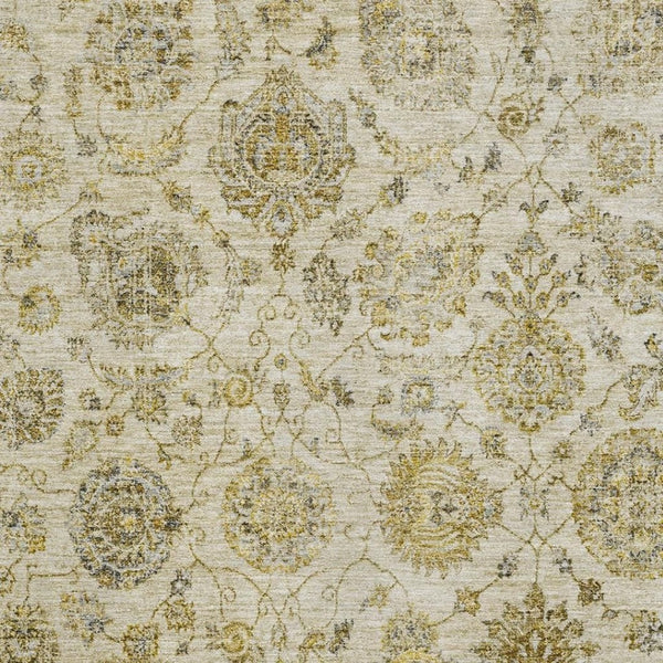 HomeRoots 5' X 8' Washable Beige & Wheat Damask Area Rug - Stain Resistant, UV Protected, Non-Slip Design 705115