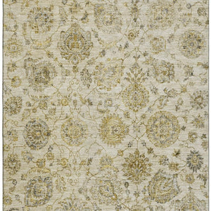 HomeRoots 5' X 8' Washable Beige & Wheat Damask Area Rug - Stain Resistant, UV Protected, Non-Slip Design 705115