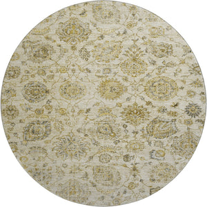 HomeRoots 8' Beige and Wheat Damask Washable Round Rug with UV Protection - Elegant, Durable & Stain-Resistant! 705116