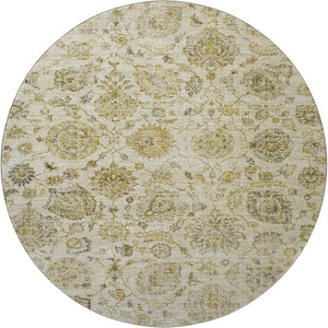 HomeRoots 8' Beige and Wheat Damask Washable Round Rug with UV Protection - Elegant, Durable & Stain-Resistant! 705116