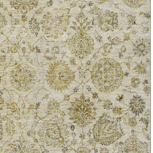 HomeRoots 8' X 10' Damask Area Rug - Beige & Wheat, Washable, UV Protected, Stylish & Durable for Busy Homes 705117