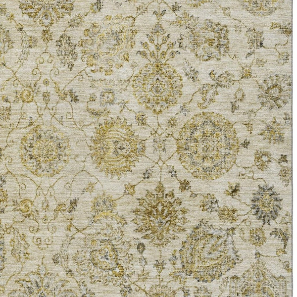 HomeRoots 8' X 10' Damask Area Rug - Beige & Wheat, Washable, UV Protected, Stylish & Durable for Busy Homes 705117