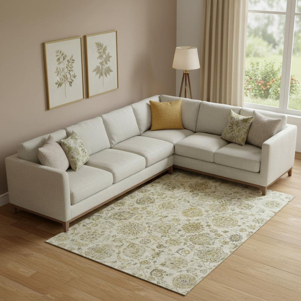 HomeRoots 9' X 12' Beige and Wheat Damask Area Rug - Washable, UV Protected, Easy-Care, Stylish for Any Space 705118