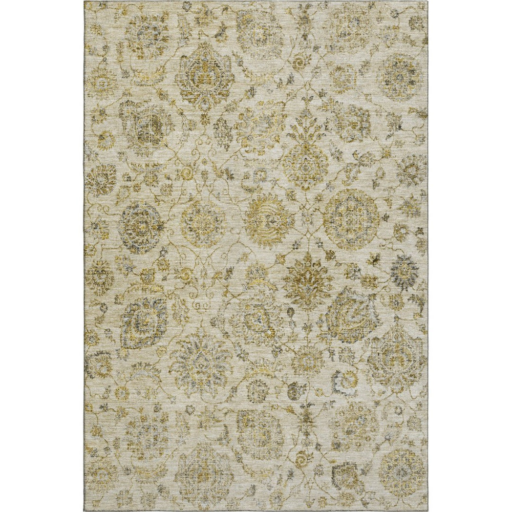 HomeRoots 9' X 12' Beige and Wheat Damask Area Rug - Washable, UV Protected, Easy-Care, Stylish for Any Space 705118