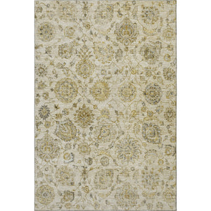 HomeRoots 9' X 12' Beige and Wheat Damask Area Rug - Washable, UV Protected, Easy-Care, Stylish for Any Space 705118