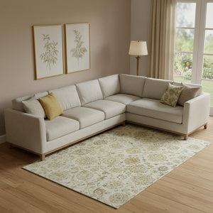 HomeRoots 10' Washable Beige and Wheat Damask Area Rug with UV Protection - Durable, Stain-Resistant Design 705119