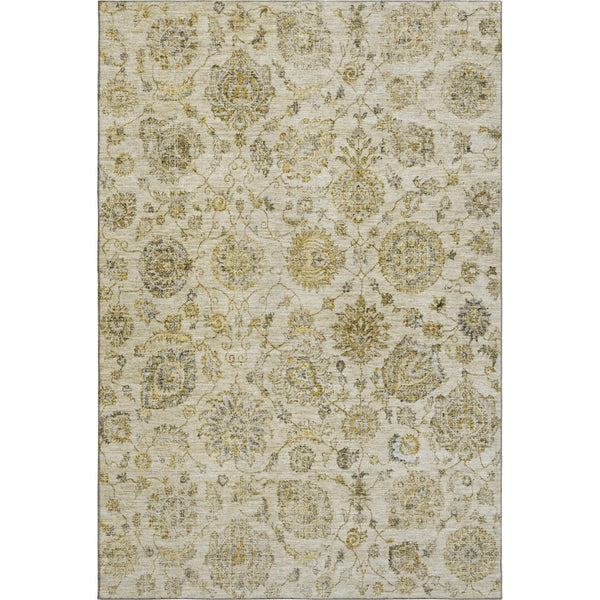 HomeRoots 10' Washable Beige and Wheat Damask Area Rug with UV Protection - Durable, Stain-Resistant Design 705119