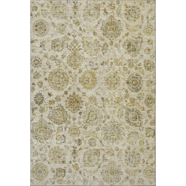 HomeRoots 10' Washable Beige and Wheat Damask Area Rug with UV Protection - Durable, Stain-Resistant Design 705119