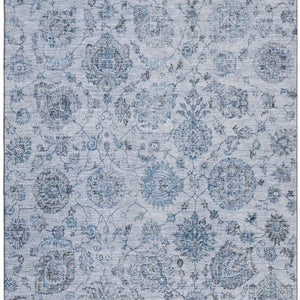HomeRoots 5' Blue and Gray Damask Area Rug – Washable, UV Protected, Stylish & Durable for Every Home! 705121