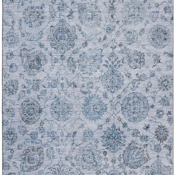 HomeRoots 5' Blue and Gray Damask Area Rug – Washable, UV Protected, Stylish & Durable for Every Home! 705121
