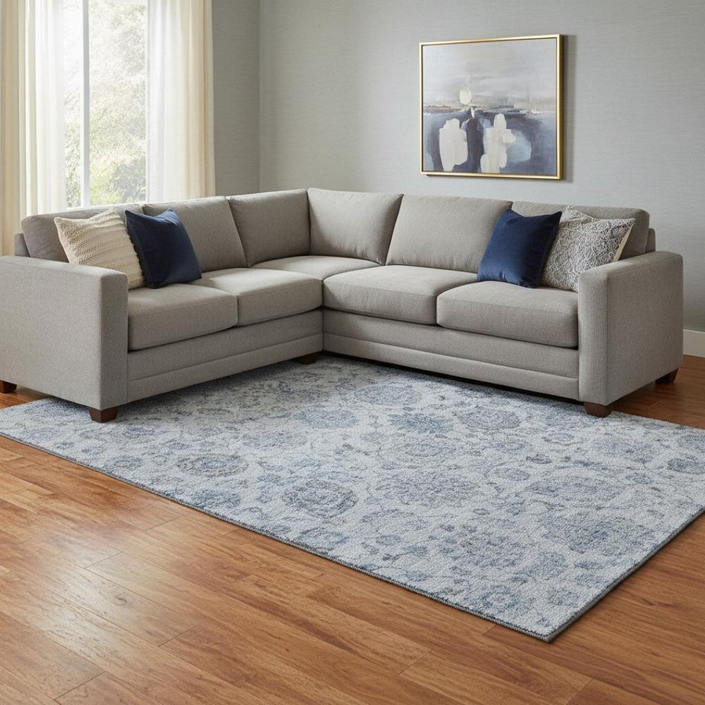HomeRoots 8' X 10' Blue and Gray Damask Area Rug - Washable, UV Protected, Stylish & Durable for Busy Homes 705123