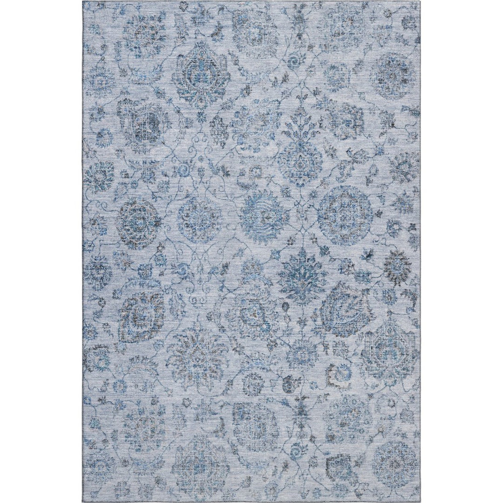 HomeRoots 8' X 10' Blue and Gray Damask Area Rug - Washable, UV Protected, Stylish & Durable for Busy Homes 705123