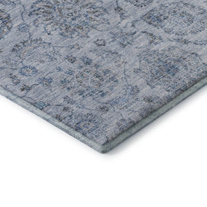 HomeRoots 8' X 10' Blue and Gray Damask Area Rug - Washable, UV Protected, Stylish & Durable for Busy Homes 705123