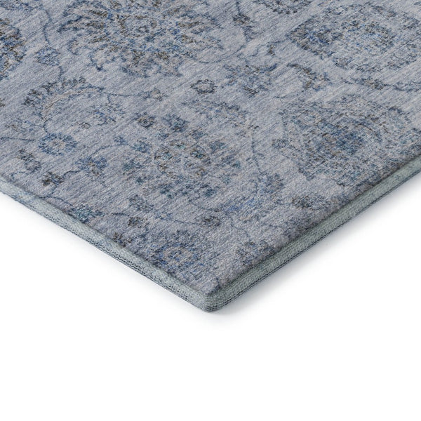 HomeRoots 8' X 10' Blue and Gray Damask Area Rug - Washable, UV Protected, Stylish & Durable for Busy Homes 705123