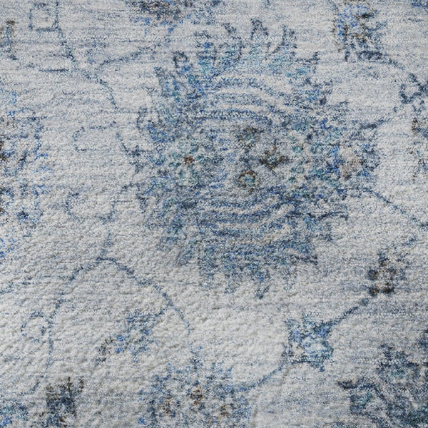 HomeRoots 8' X 10' Blue and Gray Damask Area Rug - Washable, UV Protected, Stylish & Durable for Busy Homes 705123