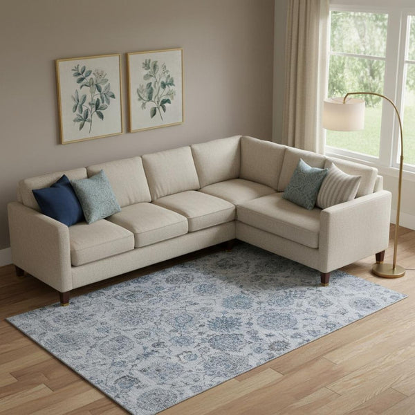 HomeRoots 9' X 12' Blue And Gray Damask Washable Area Rug – Durable, Stylish, UV-Protected for Family Homes 705124