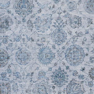 HomeRoots 9' X 12' Blue And Gray Damask Washable Area Rug – Durable, Stylish, UV-Protected for Family Homes 705124