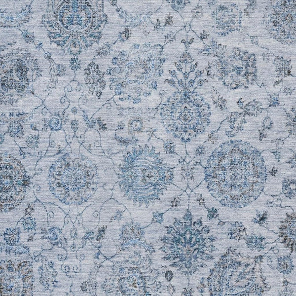 HomeRoots 9' X 12' Blue And Gray Damask Washable Area Rug – Durable, Stylish, UV-Protected for Family Homes 705124
