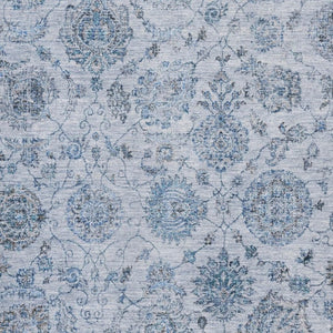 HomeRoots 10' X 14' Blue and Gray Damask Area Rug – Washable, Durable, UV Protected for Family Living Spaces 705125