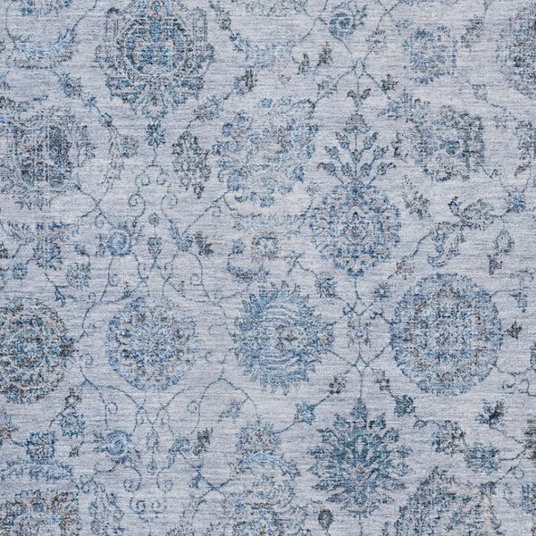 HomeRoots 10' X 14' Blue and Gray Damask Area Rug – Washable, Durable, UV Protected for Family Living Spaces 705125