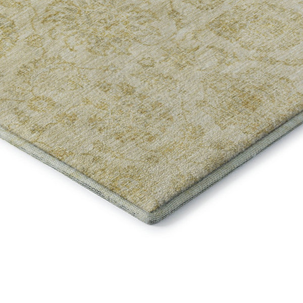 HomeRoots 5' X 8' Gold And Beige Damask Area Rug - Washable, UV Protected, Stain Resistant for Modern Homes 705127