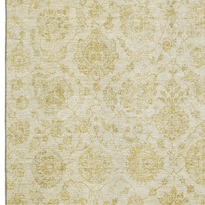 HomeRoots 5' X 8' Gold And Beige Damask Area Rug - Washable, UV Protected, Stain Resistant for Modern Homes 705127