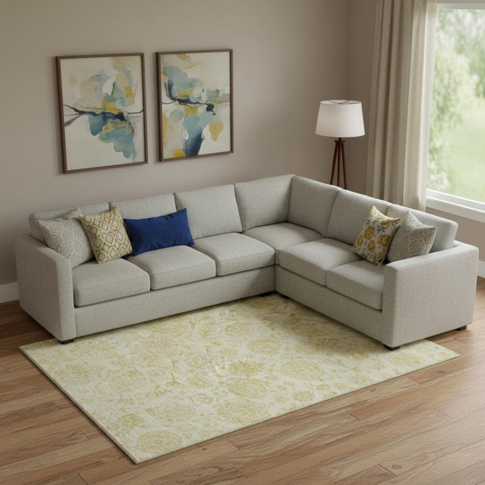 HomeRoots 9' X 12' Gold and Beige Damask Area Rug - Elegant, Washable, UV-Protected for Stylish Durability! 705130