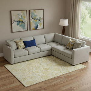 HomeRoots 9' X 12' Gold and Beige Damask Area Rug - Elegant, Washable, UV-Protected for Stylish Durability! 705130