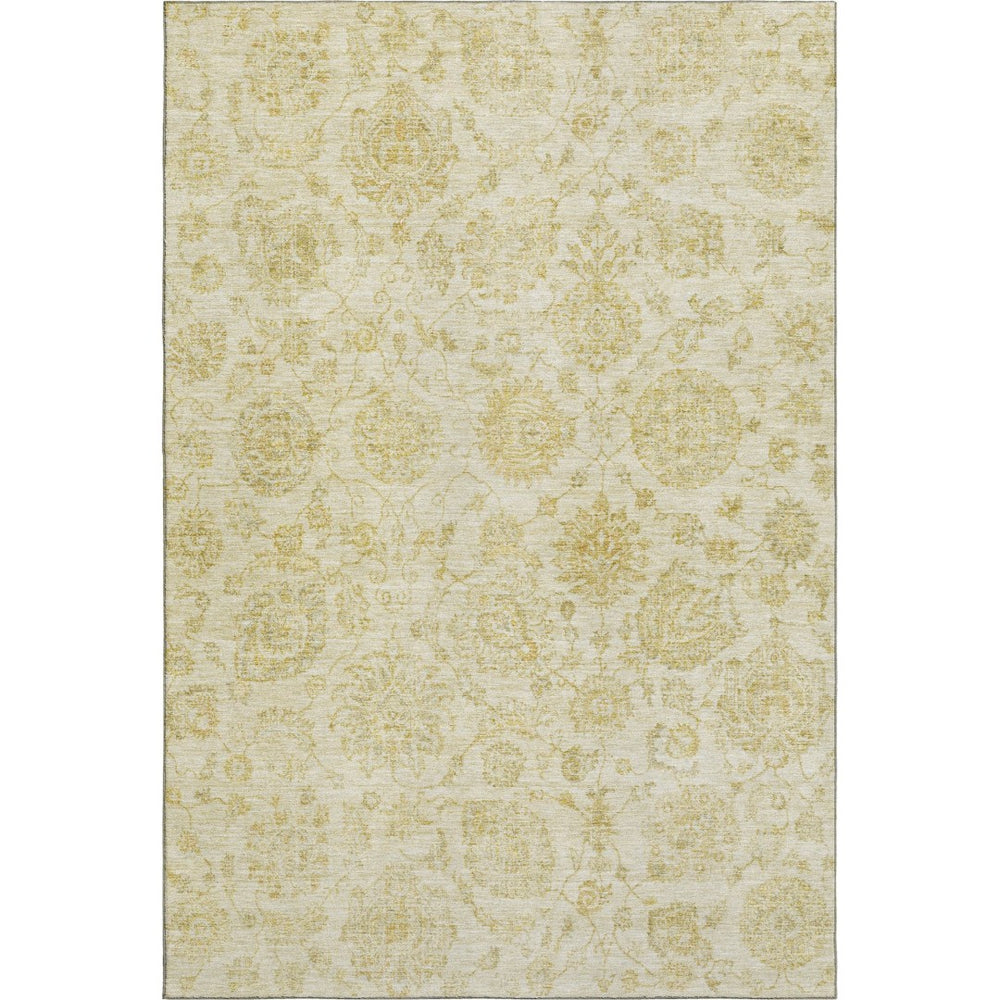 HomeRoots 9' X 12' Gold and Beige Damask Area Rug - Elegant, Washable, UV-Protected for Stylish Durability! 705130