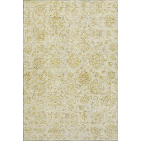 HomeRoots 9' X 12' Gold and Beige Damask Area Rug - Elegant, Washable, UV-Protected for Stylish Durability! 705130