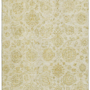 HomeRoots 9' X 12' Gold and Beige Damask Area Rug - Elegant, Washable, UV-Protected for Stylish Durability! 705130