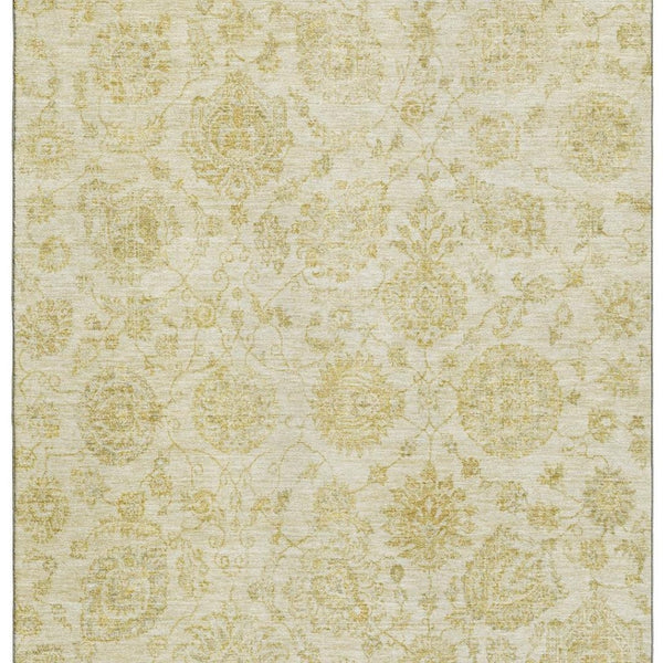 HomeRoots 9' X 12' Gold and Beige Damask Area Rug - Elegant, Washable, UV-Protected for Stylish Durability! 705130
