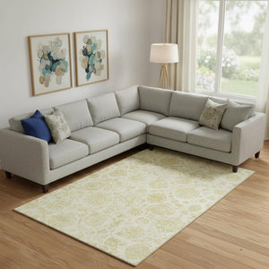 HomeRoots 10' X 14' Gold & Beige Damask Area Rug – Washable, UV-Protected, Durable, and Stylish for Any Space 705131