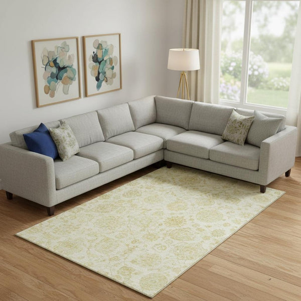 HomeRoots 10' X 14' Gold & Beige Damask Area Rug – Washable, UV-Protected, Durable, and Stylish for Any Space 705131