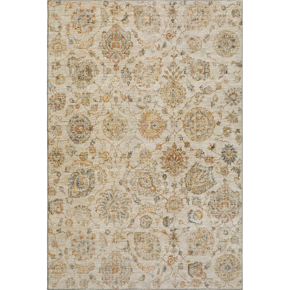 HomeRoots 5' X 8' Elegant Linen & Gray Damask Washable Area Rug - UV Protected, Family-Friendly & Stylish Decor 705133