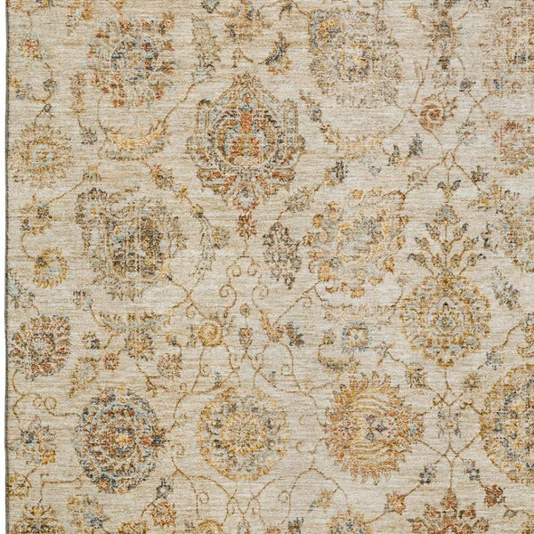 HomeRoots 5' X 8' Elegant Linen & Gray Damask Washable Area Rug - UV Protected, Family-Friendly & Stylish Decor 705133